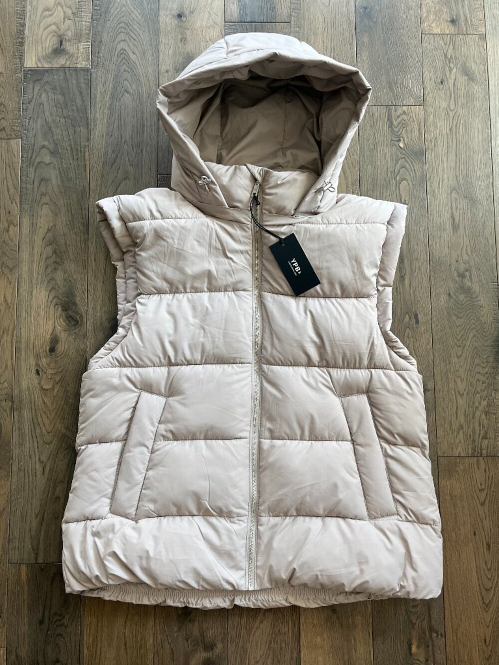 YPB Abercrombie Puffer Hoodie Vest NWT Taupe Oversized Size L